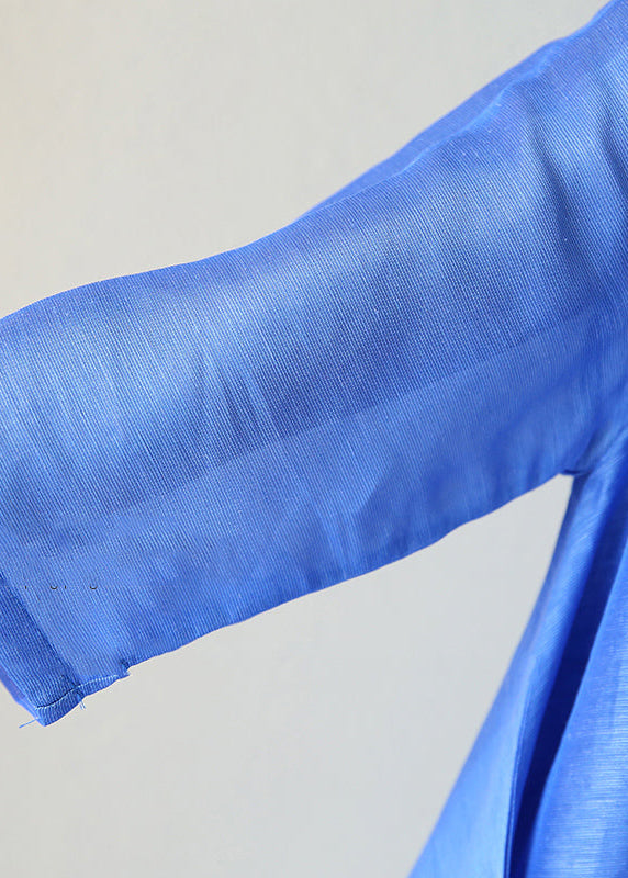 Stilvolles blaues Kleid aus Naturseide Locker sitzendes Seidenkleid 2018 O-Ausschnitt Halbarm Baumwollkleidung