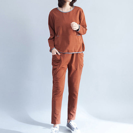 stylisches braunes Baumwollpullover-Oversize-Patchwork-T-Shirt