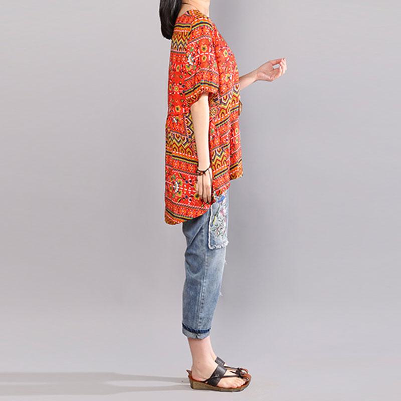 stylische Baumwollblusen Locker sitzende bedruckte Damen-Sommerpullover Lose Baumwolloberteile