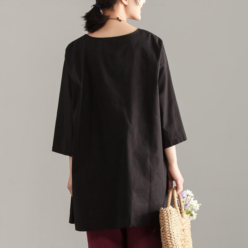 stylisches Sommertop aus Baumwolle Locker sitzendes, lässiges, kurzärmliges, schwarzes, langes Top mit Tasche