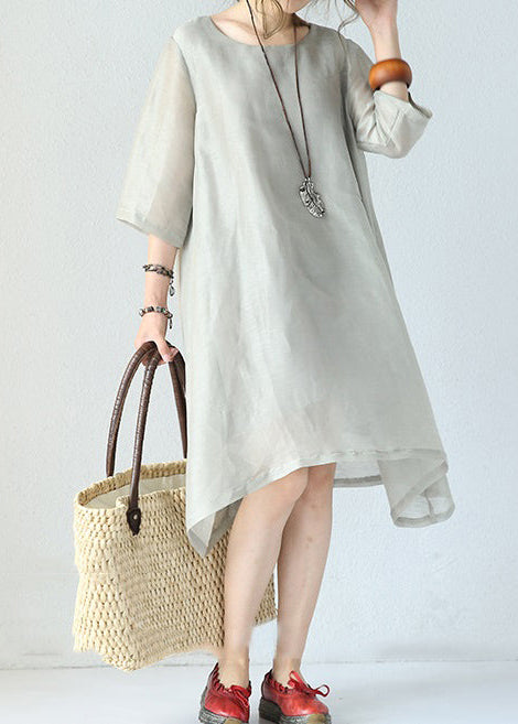 Stilvolle graue Kleider aus reiner Seide sowie Kleider aus Seidenkleidung für Damen mit O-Ausschnitt und halblangen Ärmeln