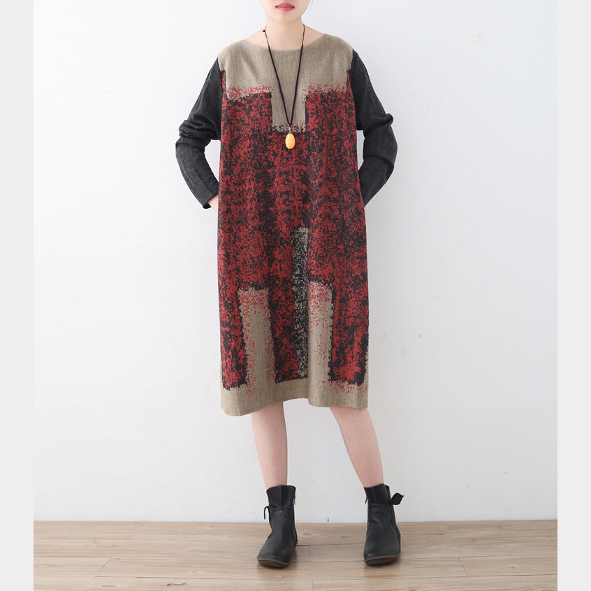 stylisches khakifarbenes Strickkleid trendiger Patchworkpullover in Übergröße feiner asymmetrischer Pullover
