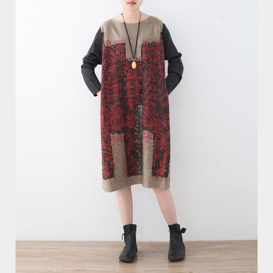 stylisches khakifarbenes Strickkleid trendiger Patchworkpullover in Übergröße feiner asymmetrischer Pullover