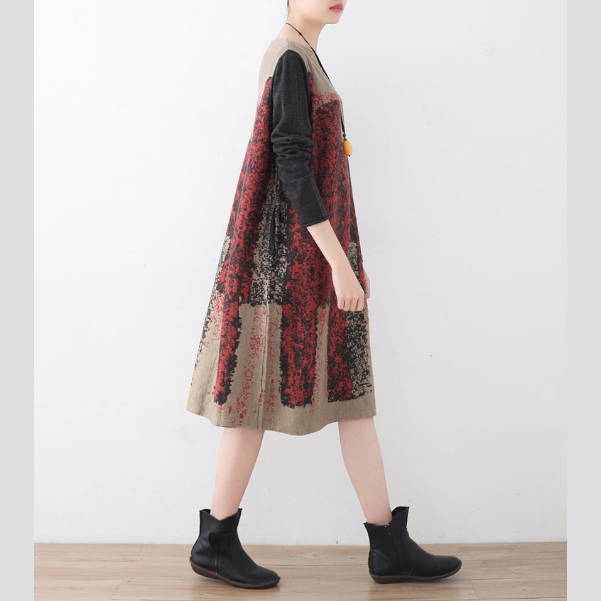 stylisches khakifarbenes Strickkleid trendiger Patchworkpullover in Übergröße feiner asymmetrischer Pullover