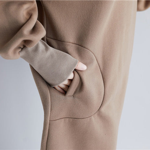 Stilvolles khakifarbenes Frühlings-Baumwollkleid von Omychic, warme, langärmlige, dicke Urlaubskleider mit Rundhalsausschnitt, Baumwollkleidung