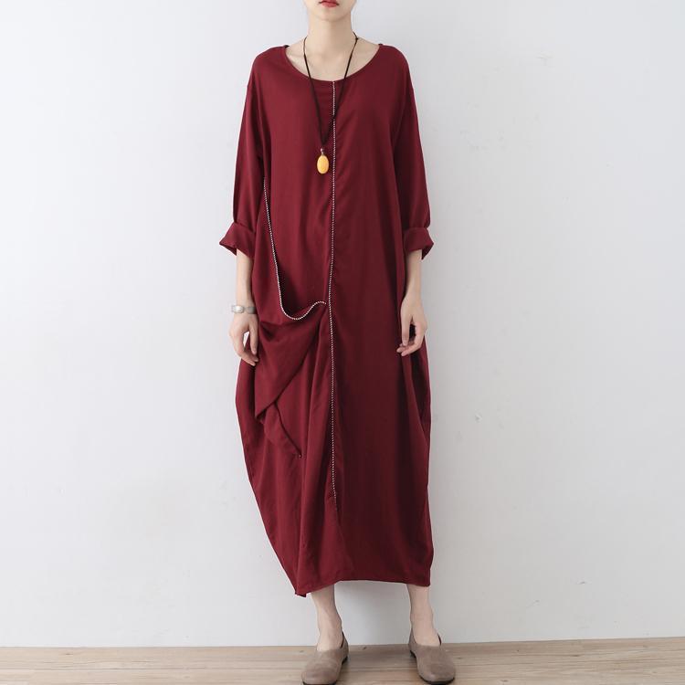 stylisches rotes Leinenkleid oversize asymmetrischer Saum Reisekleidung Neue asymmetrische Kaftane mit Reißverschluss