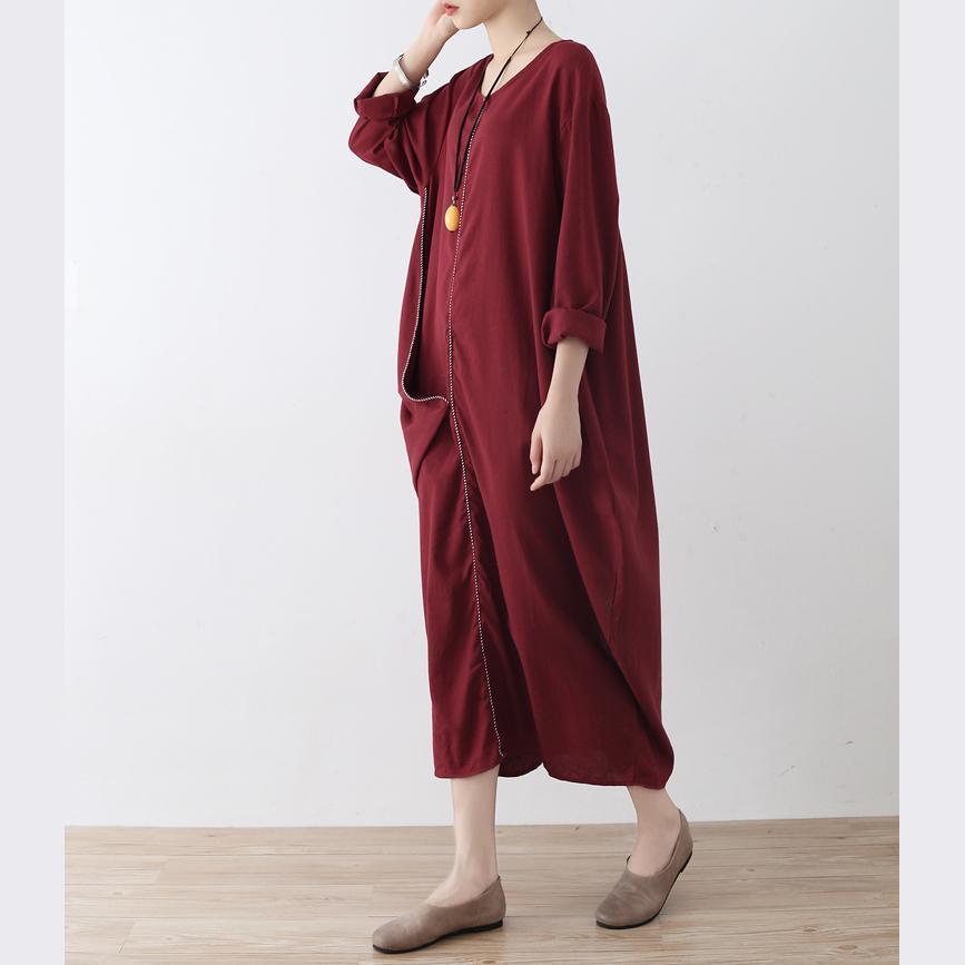stylisches rotes Leinenkleid oversize asymmetrischer Saum Reisekleidung Neue asymmetrische Kaftane mit Reißverschluss
