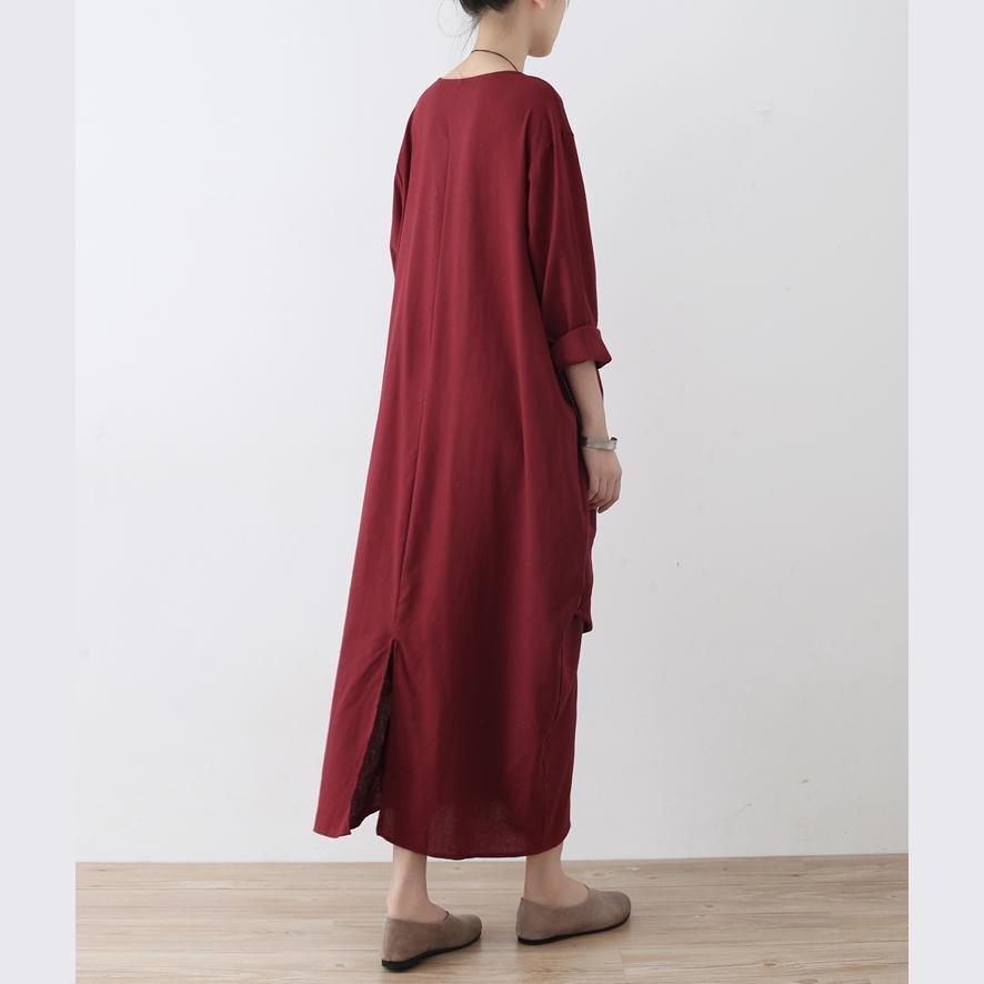 stylisches rotes Leinenkleid oversize asymmetrischer Saum Reisekleidung Neue asymmetrische Kaftane mit Reißverschluss