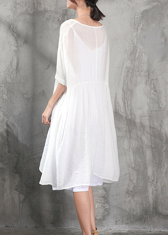 Stilvolles weißes Baumwollkleid Plus Size Kleidung Baumwollkleid Neue Kurzarm Baggy Kleider O Hals Baumwollkleid