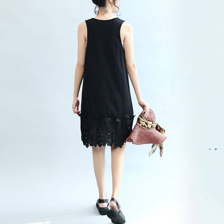 Sommer schwarzes stylisches Baumwoll-Sommerkleid Oversize-Freizeitkleider O-Ausschnitt Maxikleid
