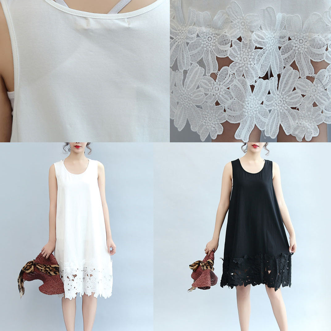 Sommer schwarzes stylisches Baumwoll-Sommerkleid Oversize-Freizeitkleider O-Ausschnitt Maxikleid