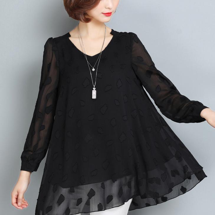 Sommer lässige schwarze Spitze T-Shirt lose Mode Langarm-Tops