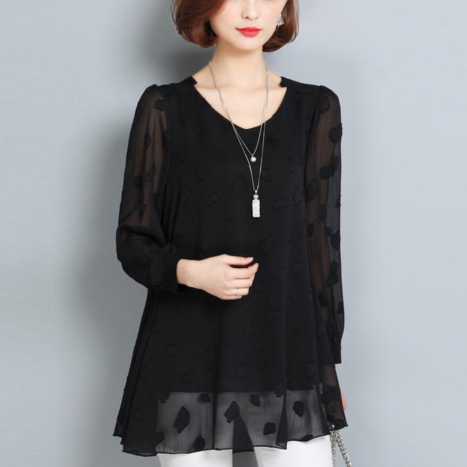 Sommer lässige schwarze Spitze T-Shirt lose Mode Langarm-Tops