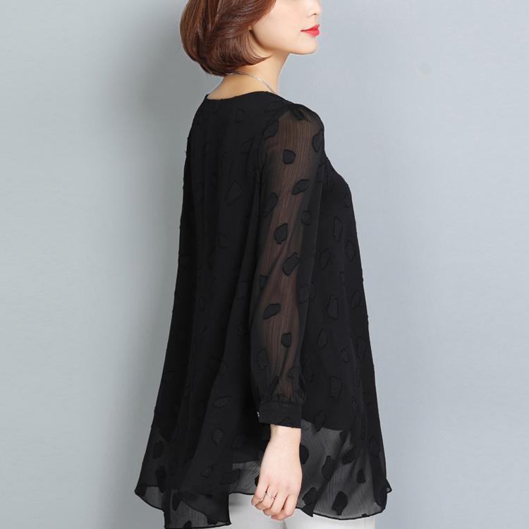 Sommer lässige schwarze Spitze T-Shirt lose Mode Langarm-Tops