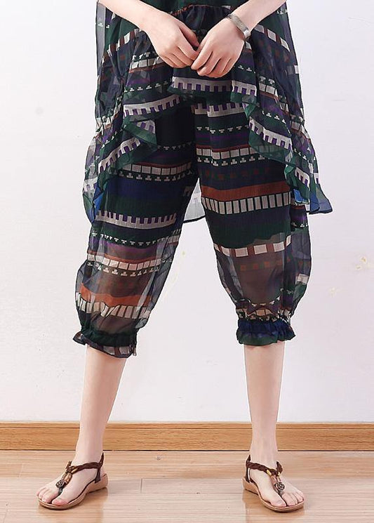 summer new original design loose stripes chiffon casual seven points harem pants - SooLinen