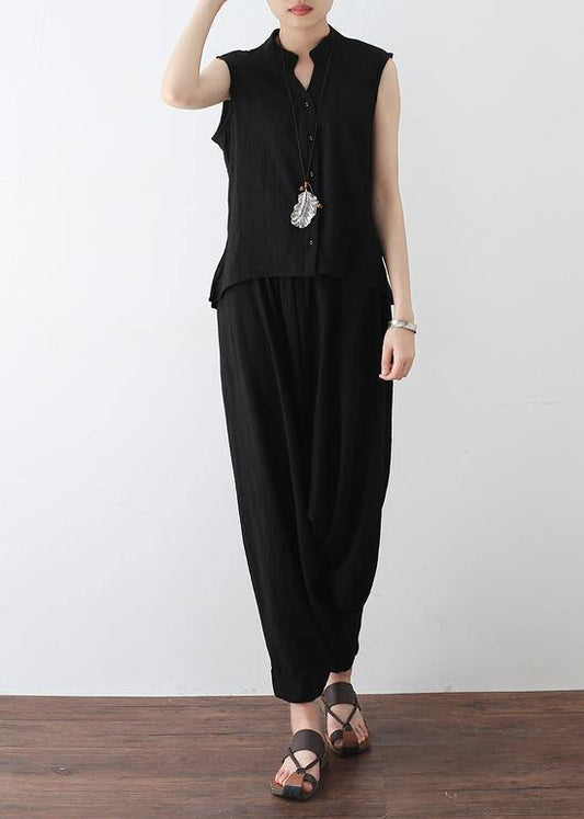 summer new sleeveless pullover tops with elastic waist pants - SooLinen