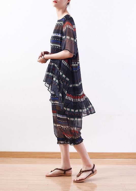 summer vintage chiffon tops and women crop pants two pieces - SooLinen