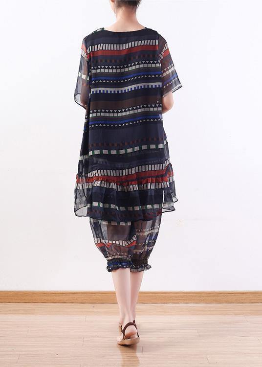 summer vintage chiffon tops and women crop pants two pieces - SooLinen