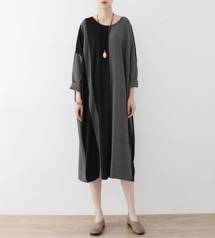 die verlorenen 2024 Streifen Baumwollkaftane Mode Baumwollkleider lange übergroße Freizeitoutfits