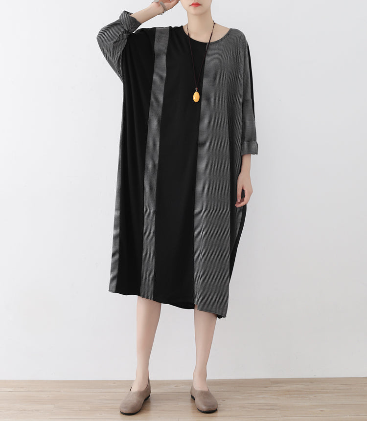 die verlorenen 2024 Streifen Baumwollkaftane Mode Baumwollkleider lange übergroße Freizeitoutfits