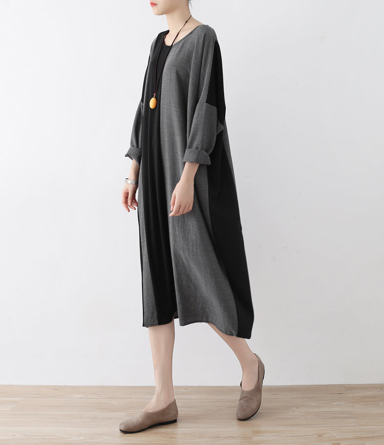 die verlorenen 2024 Streifen Baumwollkaftane Mode Baumwollkleider lange übergroße Freizeitoutfits