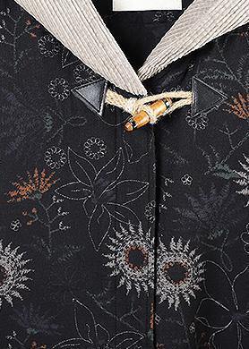 thick oversize Jackets & Coats patchwork hooded overcoat black printsthick casual outfit - SooLinen