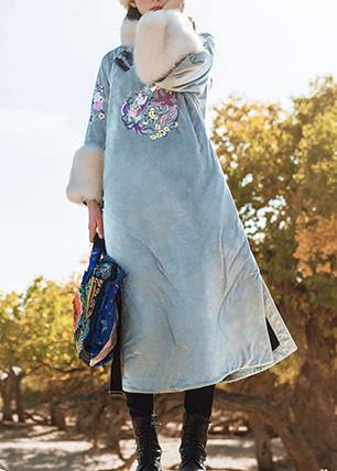 thick plus size snow jackets side open overcoat gray patchwork overcoat - SooLinen