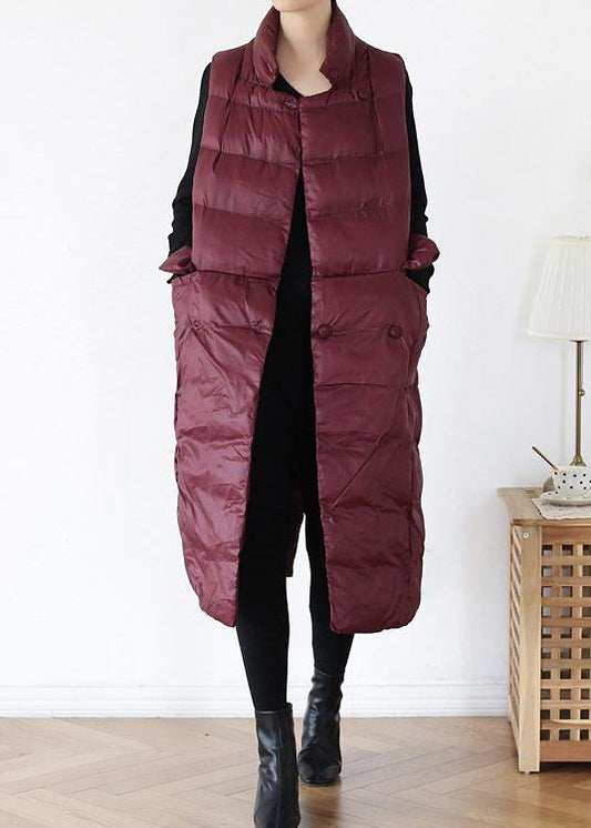 thick plus size warm winter coat stand collar winter coats burgundy sleeveless Parkas for women - SooLinen