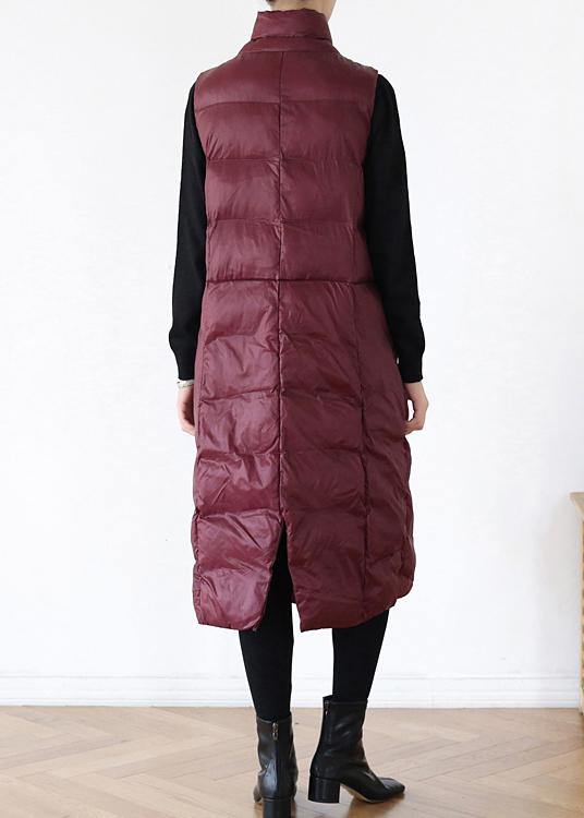 thick plus size warm winter coat stand collar winter coats burgundy sleeveless Parkas for women - SooLinen