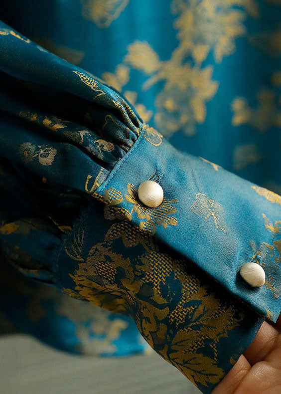 Feine Grüne Stehkragen taste druck Patchwork Seide Tops Frühling