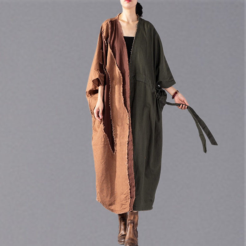 feiner armeegrüner Mantel übergroßer Patchwork-Trenchcoat Mode-Kordelzugjacken