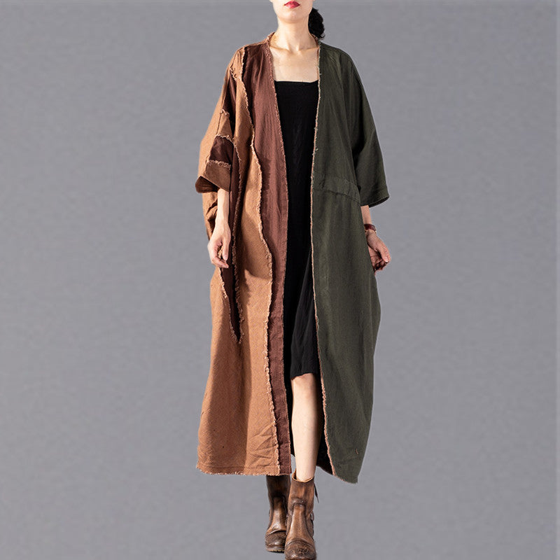 feiner armeegrüner Mantel übergroßer Patchwork-Trenchcoat Mode-Kordelzugjacken