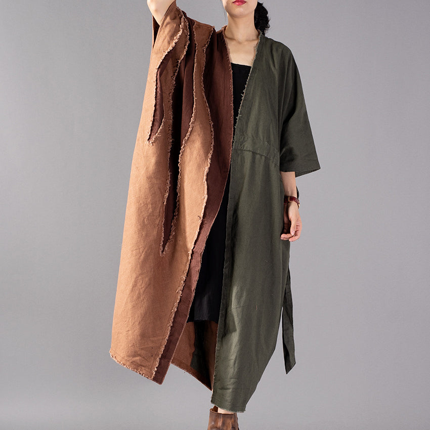 feiner armeegrüner Mantel übergroßer Patchwork-Trenchcoat Mode-Kordelzugjacken