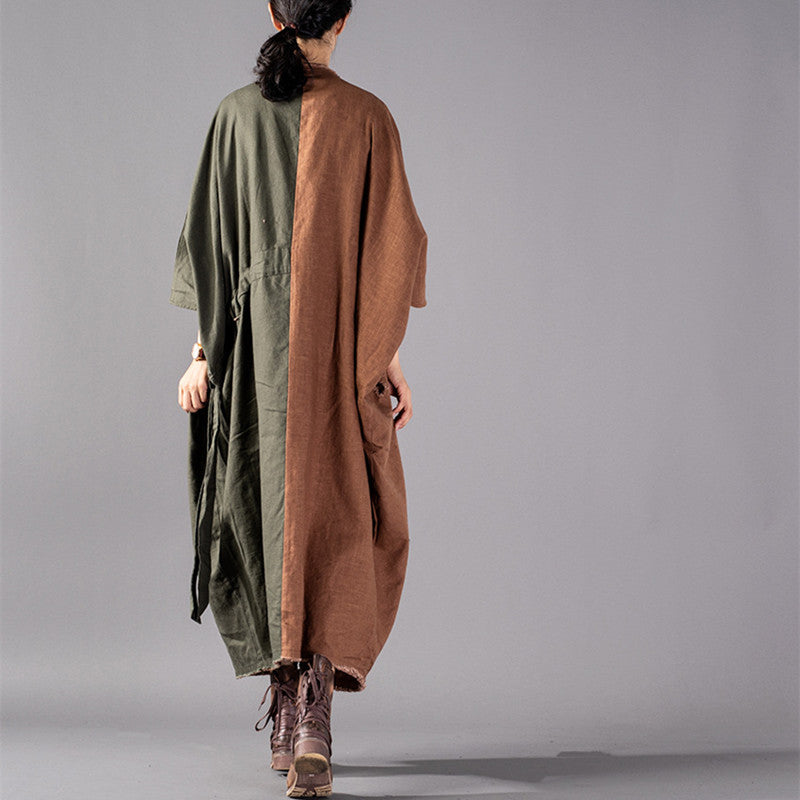 feiner armeegrüner Mantel übergroßer Patchwork-Trenchcoat Mode-Kordelzugjacken