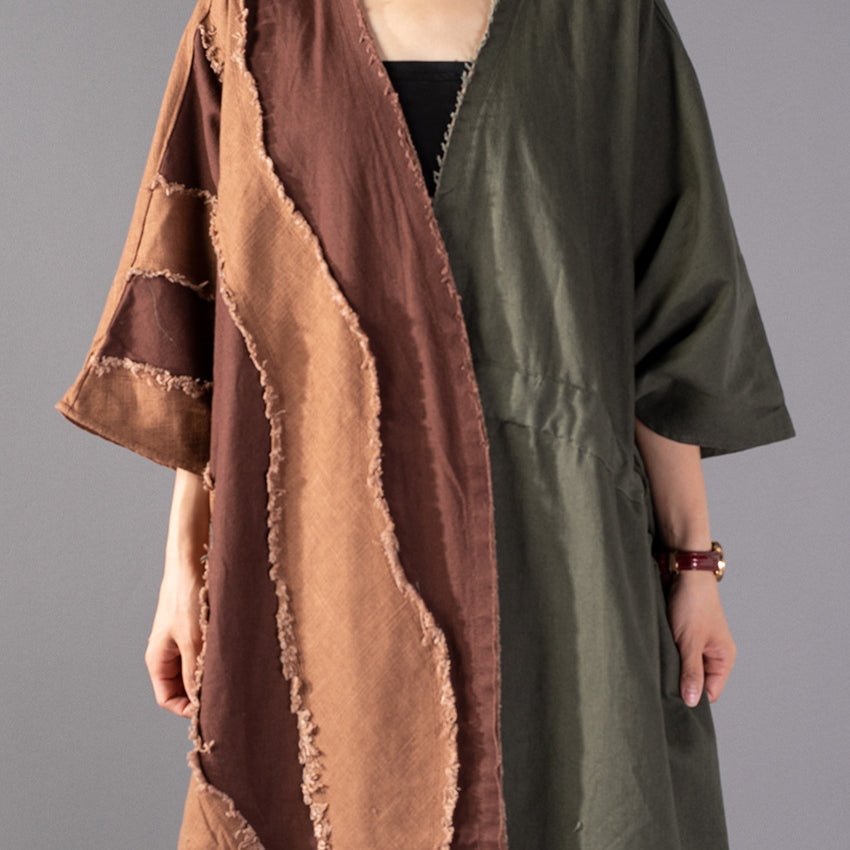 feiner armeegrüner Mantel übergroßer Patchwork-Trenchcoat Mode-Kordelzugjacken
