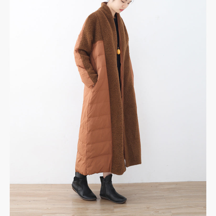 feine braune Pufferjacken plussize hochgeschlossener Steppmantel feine Mäntel