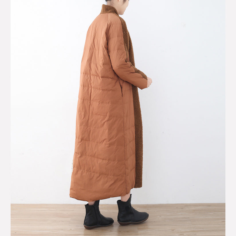 feine braune Pufferjacken plussize hochgeschlossener Steppmantel feine Mäntel