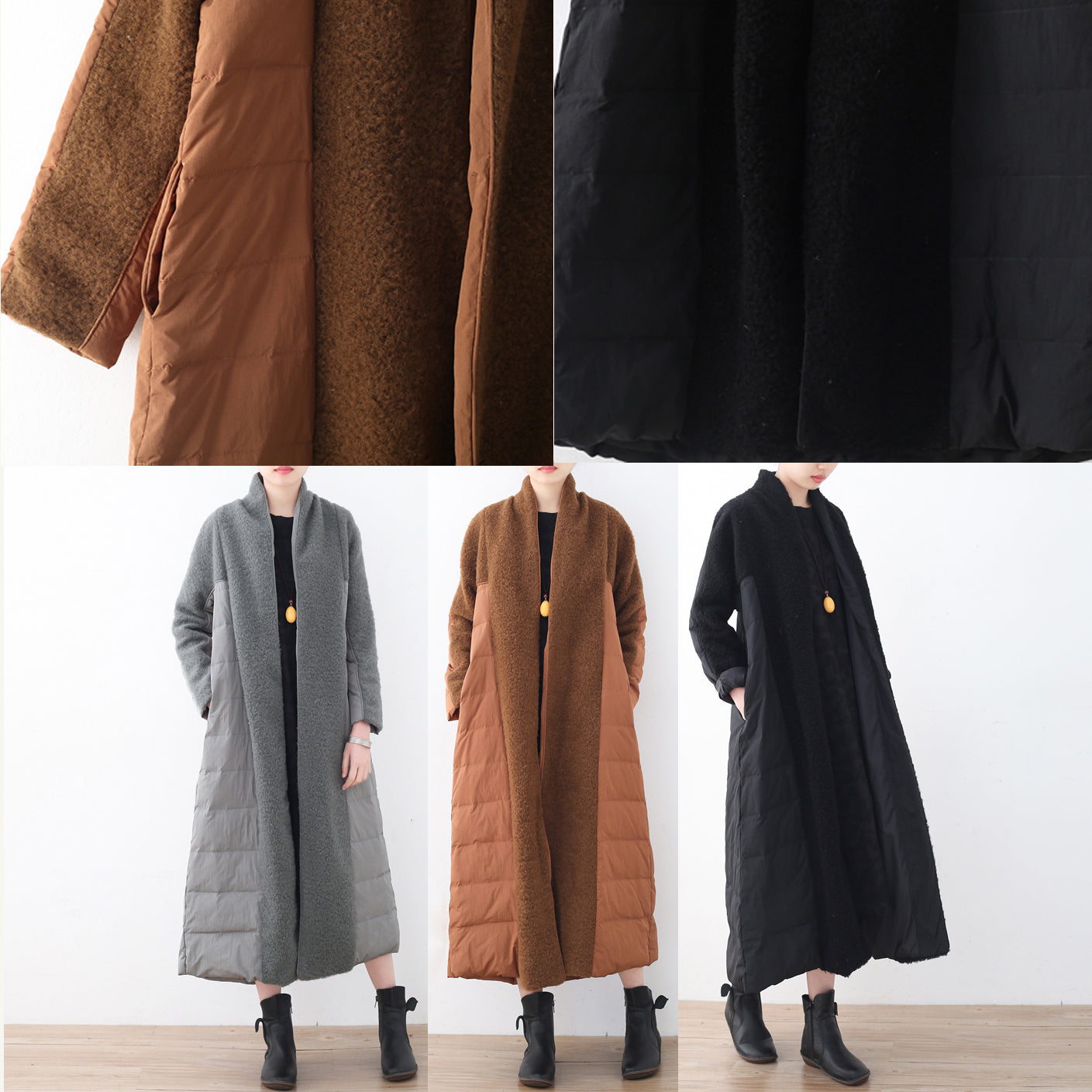 feine braune Pufferjacken plussize hochgeschlossener Steppmantel feine Mäntel