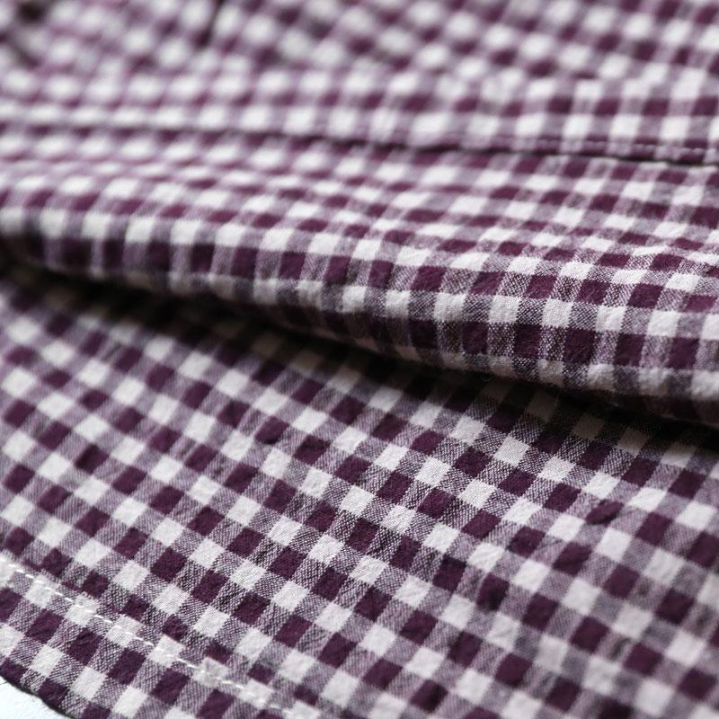 Blusen aus feiner Baumwollmischung im Oversize-Stil, lässig, Rundhalsausschnitt, langärmlig, Frühlings-Gitterhemd