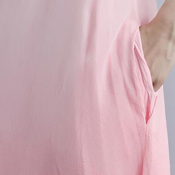 feine Baumwollkleider trendige Plus-Size Fake Zweiteiler Taschen Retro Pink Sommerkleid