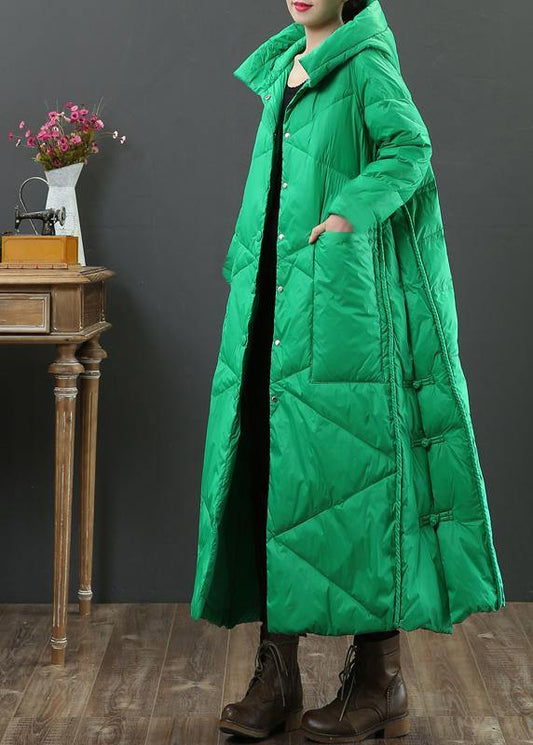 fine green warm winter coat oversize down jacket hooded Button Down women Jackets - SooLinen