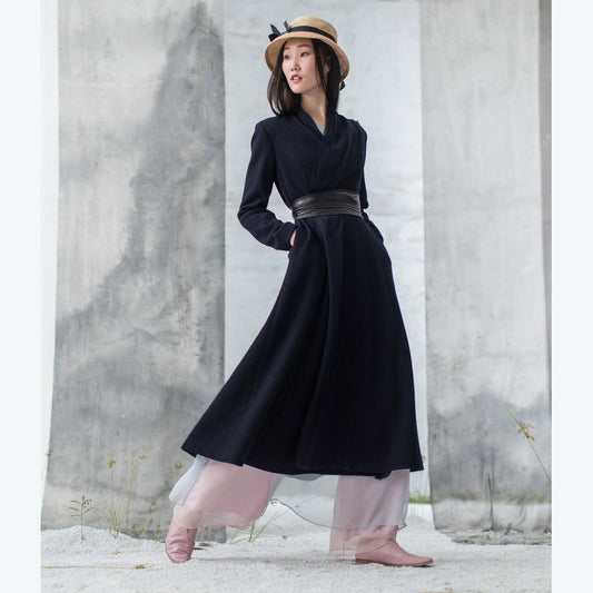 feine marineblaue Wollmäntel in Übergröße Wintermantel Langarmjacken