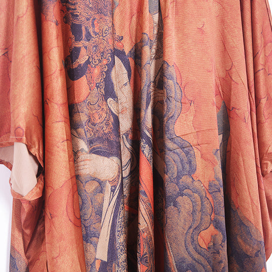 feines orangefarbenes Seidenkleid in Midilänge, Freizeitkleid in Übergröße, 2018, Seidenkleider mit V-Ausschnitt