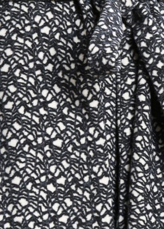 fine oversized long jackets outwear black plaid v neck tie waist wool coat - SooLinen