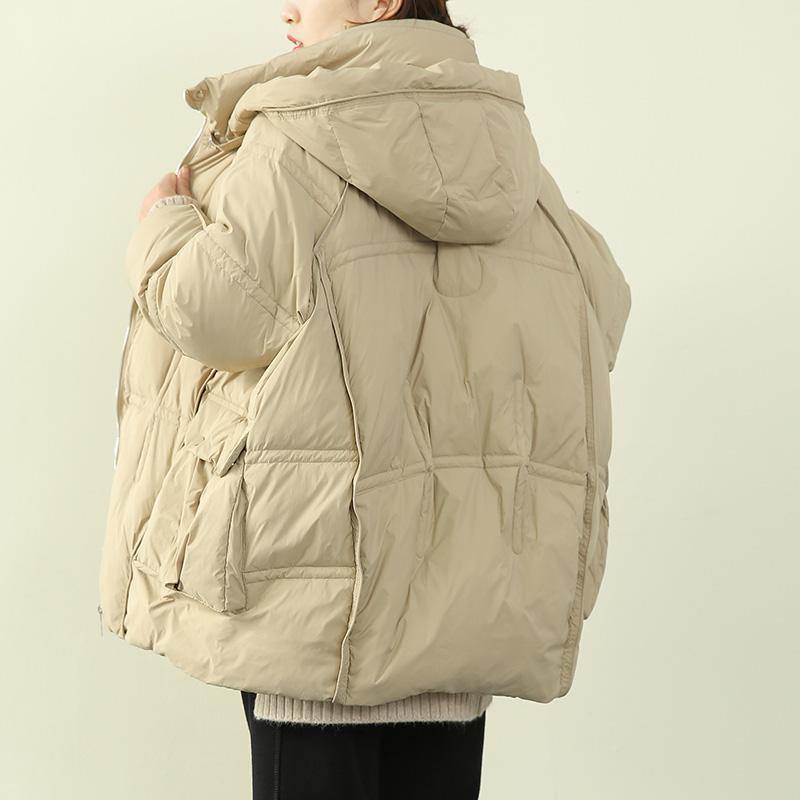 plus size snow jackets coats khaki hooded patchwork warm coat - SooLinen