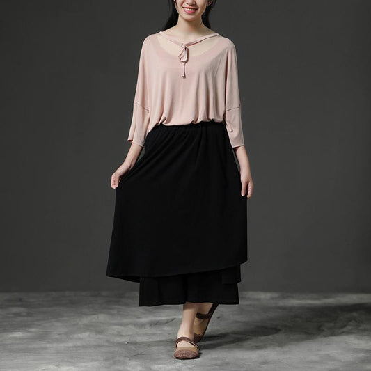 Feine reine Baumwollmischung Tops Plus Size Hellrosa Casual Sommer Damen Pullover Shirt