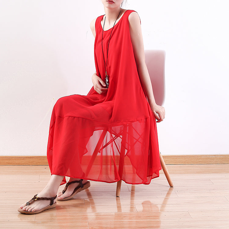 feines rotes Chiffonkleid Übergrößenkleidung asymmetrischer Saum Chiffonkleidung Kleider