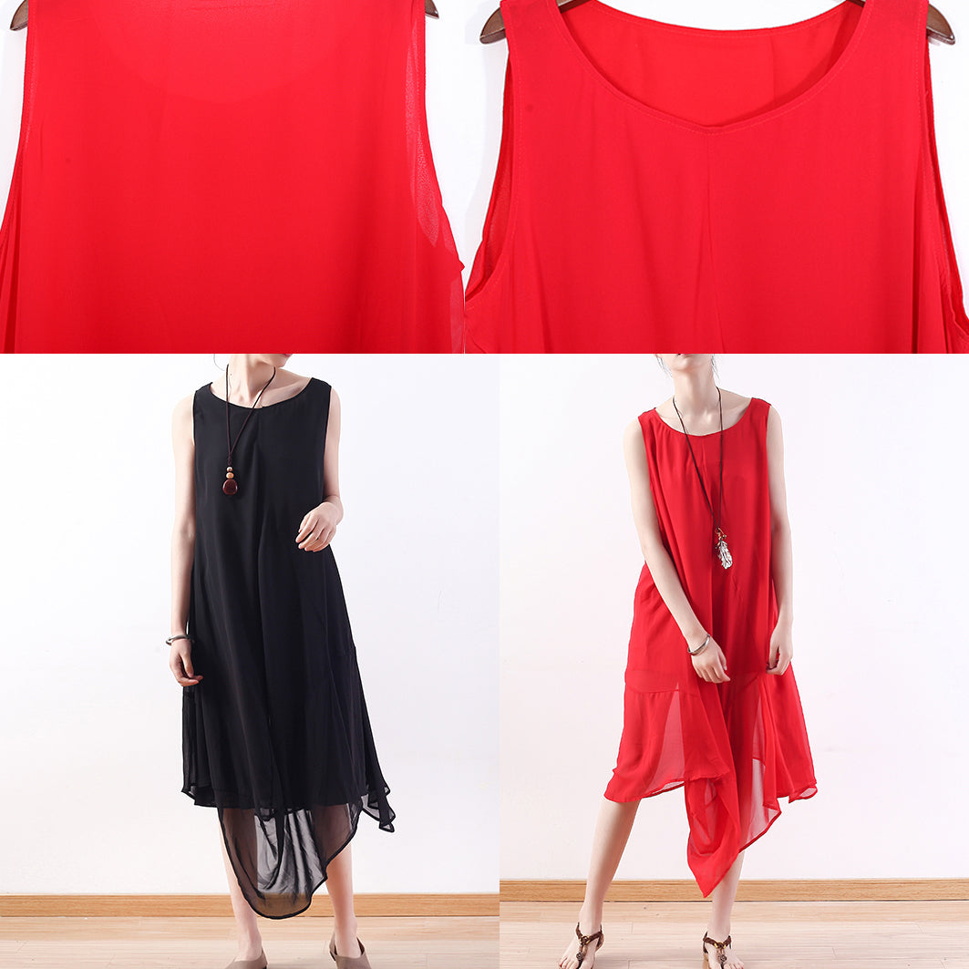 feines rotes Chiffonkleid Übergrößenkleidung asymmetrischer Saum Chiffonkleidung Kleider