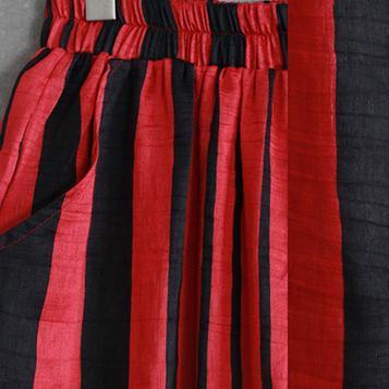 Feines rot gestreiftes Seidenleinen, zweiteiliges Oberteil in Übergröße, Damen, langärmelige Umlegekragen-Oberteile aus Seidenleinen, Vintage-Baggy-Hose