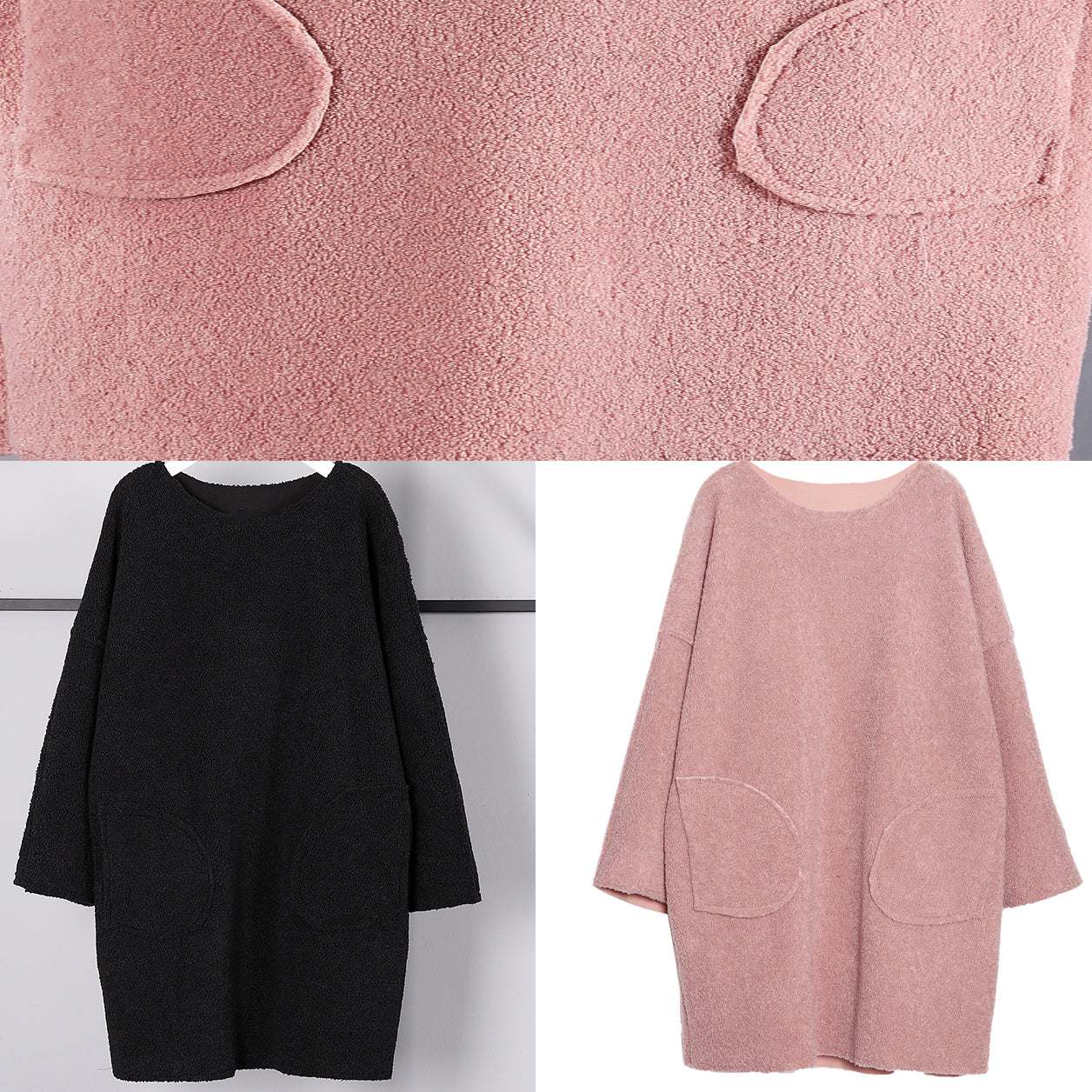 Vintage schwarze Tops aus reiner Wolle Oversize O-Ausschnitt Urlaubstops Neue Taschen Wollkleidung